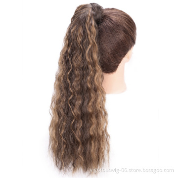 Vigorous Long Ponytail Hair Extensions for Women Synthetic Wrap Around Wavy Ponytail 22" Magic Paste Heat Resistant Hairpiece